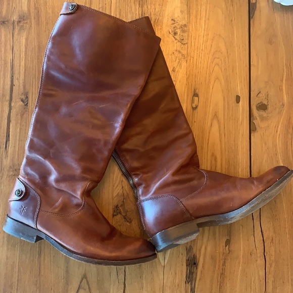 Frye Shoes - Frye Melissa Button Back zip Cognac boots  size 8